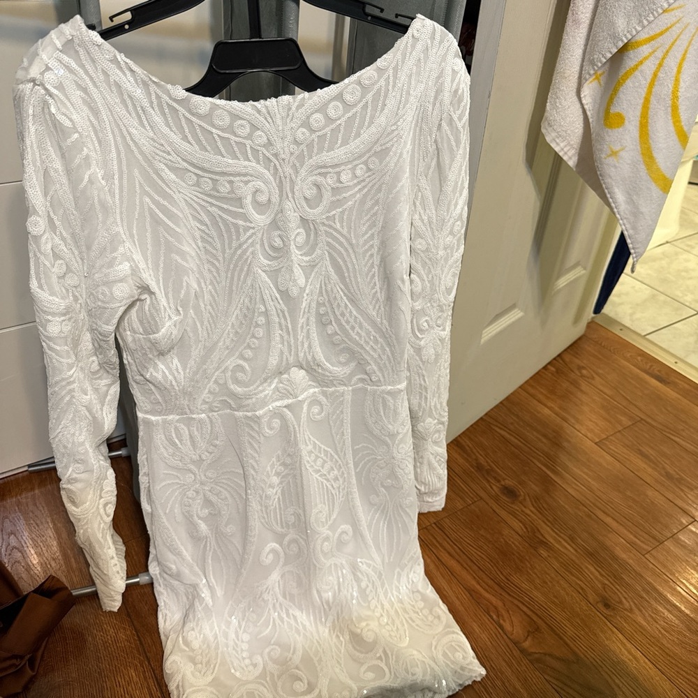 Windsor White Long Sleeve Bateau Bodycon Dress